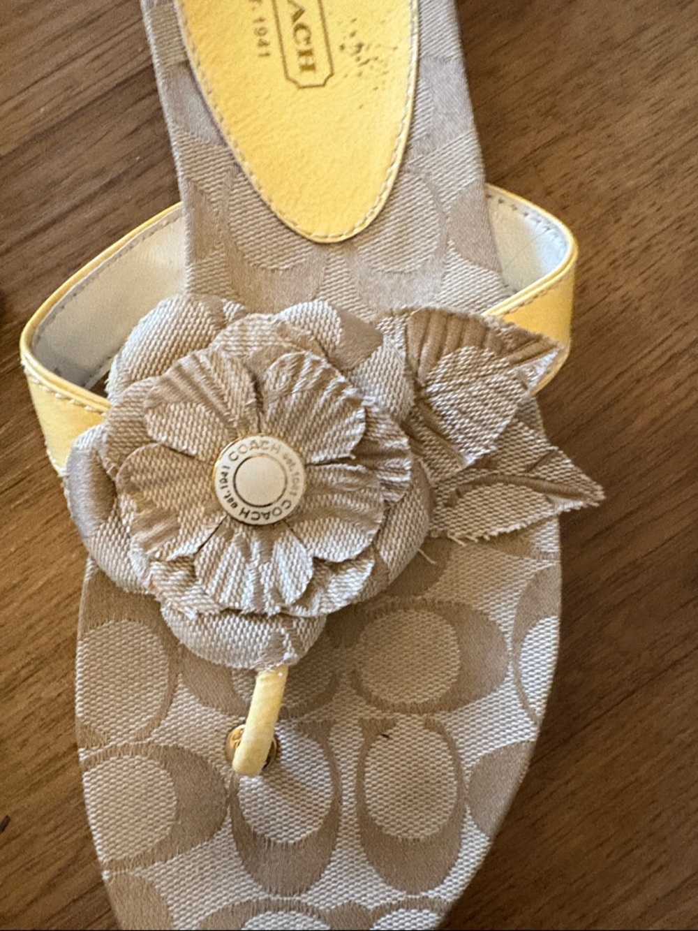 Coach Tan Logo-Print Floral Thong Sandals with Yellow Accents - Picture 3 of 4